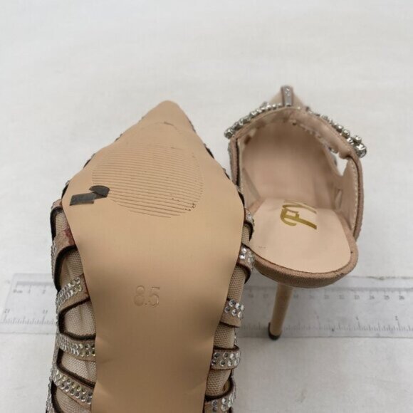 FYS Nude Slip on Pointed Toe Mules Bridal Sandals High Heels Rhinestone Shoes - Picture 6 of 8